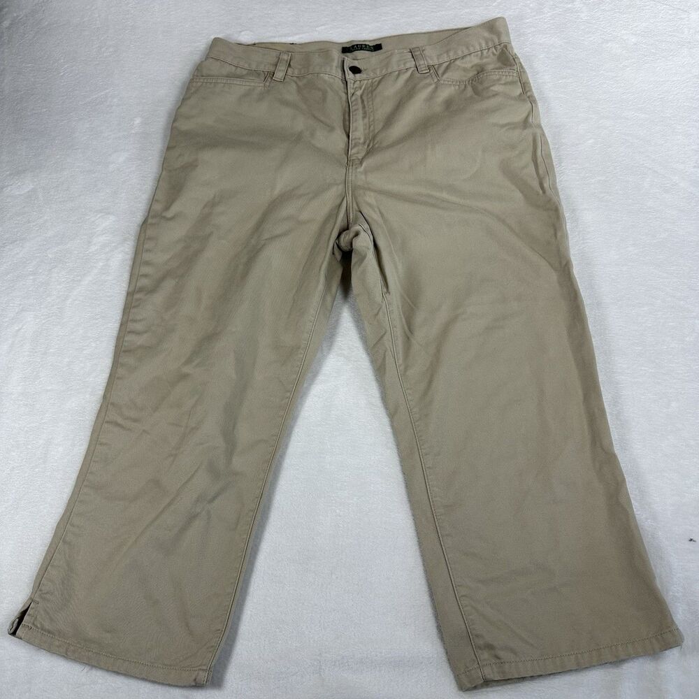 Lauren Ralph‎ Lauren Jeans Co Womens 10 Khaki Capri Pants Wide Leg Crop Cotton